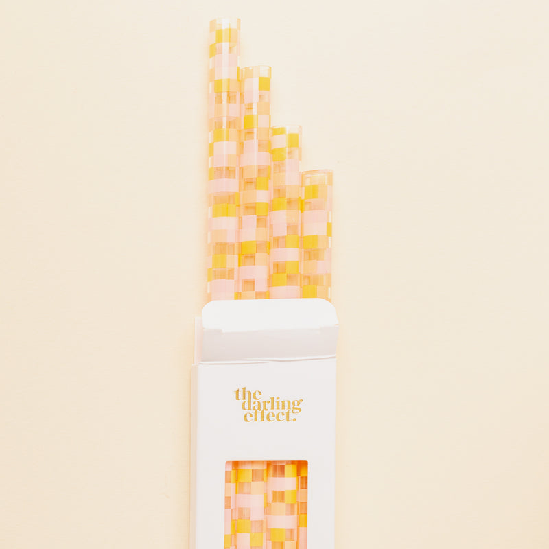 Check Peach Tumbler Straw Set