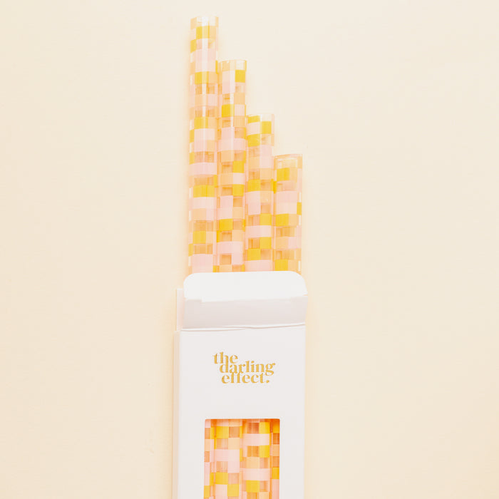 Check Peach 40 oz Tumbler Straw Set