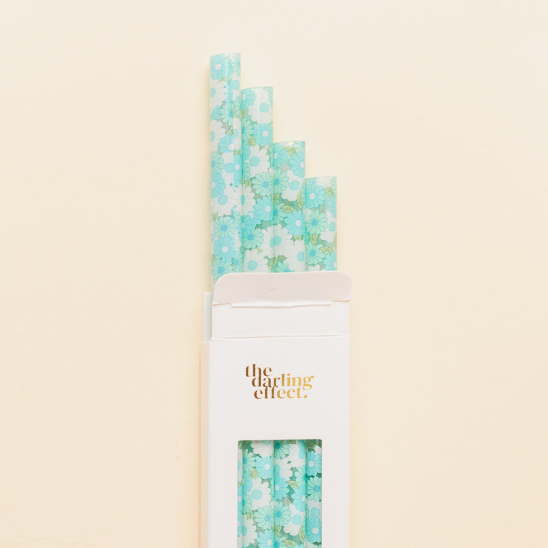 Daisy Craze Aqua 40 oz Tumbler Straw Set