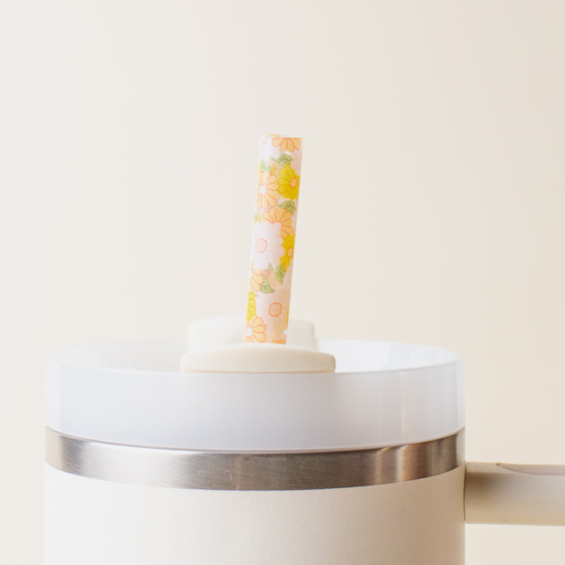 Daisy Craze Peach 40 oz Tumbler Straw Set