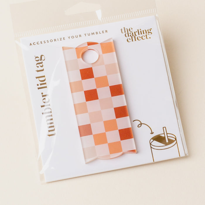 Check Brown Tumbler Lid Tag