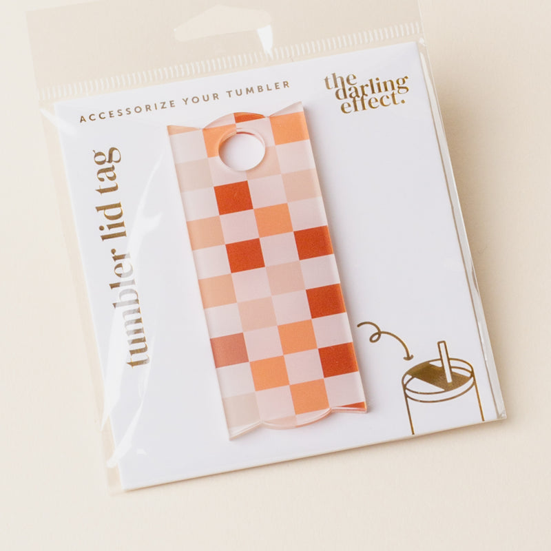 Check Brown Tumbler Lid Tag