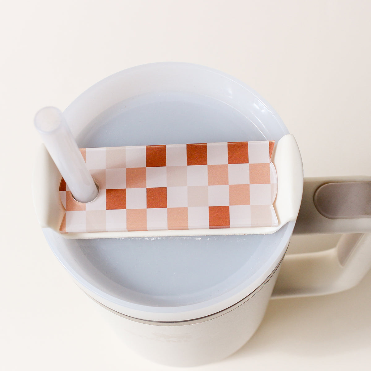 Brown Checker Tumbler Lid Tag