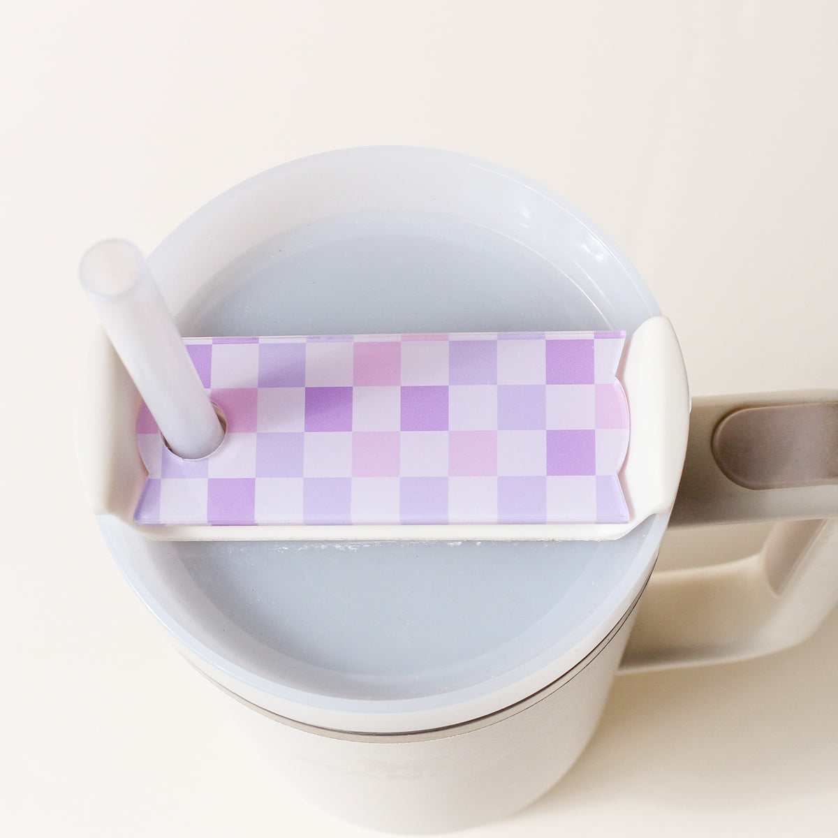 Purple Checker Tumbler Lid Tag