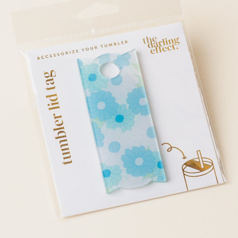 Daisy Craze Aqua Tumbler Lid Tag