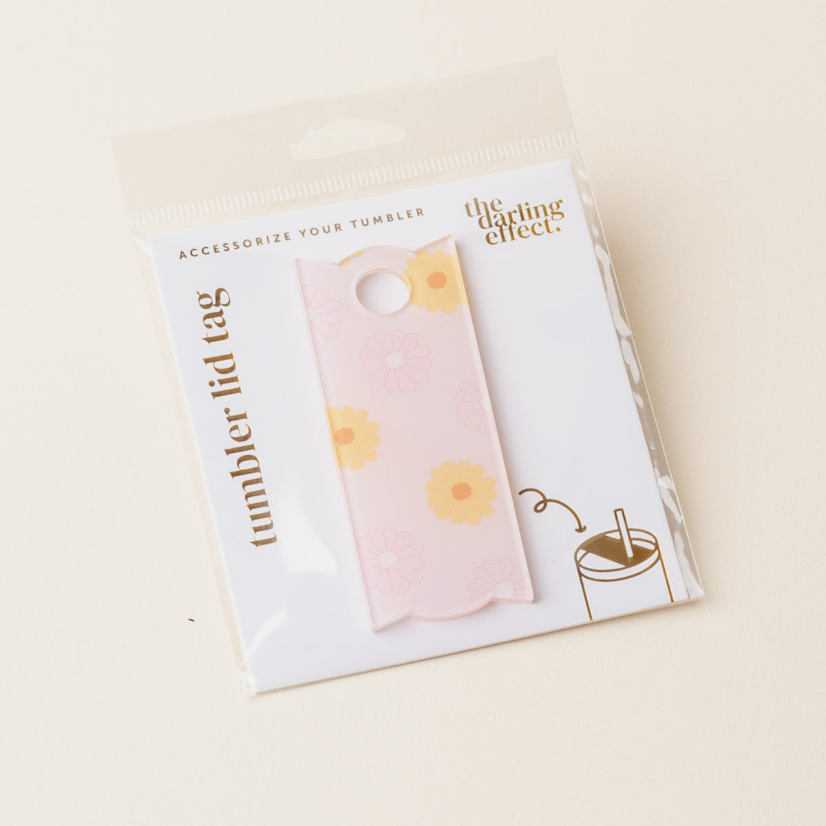 Darling Daisy Peach Tumbler Lid Tag
