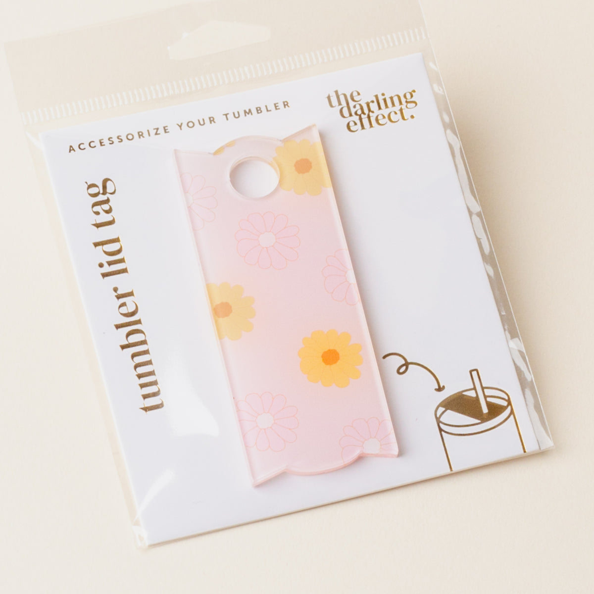 Darling Daisy Peach Tumbler Lid Tag