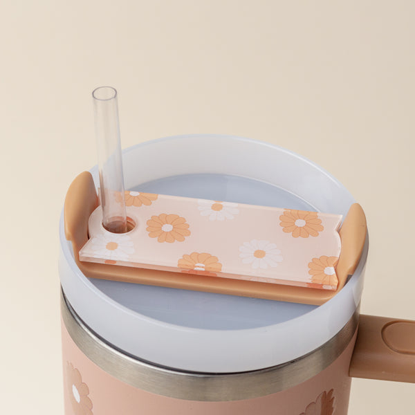 Darling Daisy Tan Tumbler Lid Tag