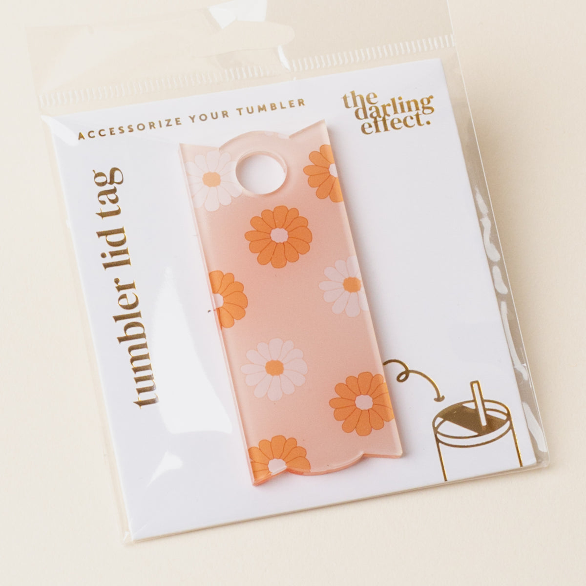Darling Daisy Tan Tumbler Lid Tag