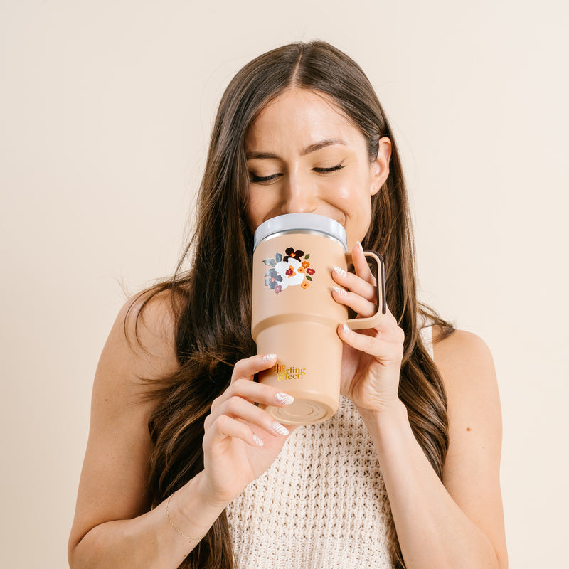 Buds & Blooms Mocha 20 oz Mini On-The-Go Tumbler