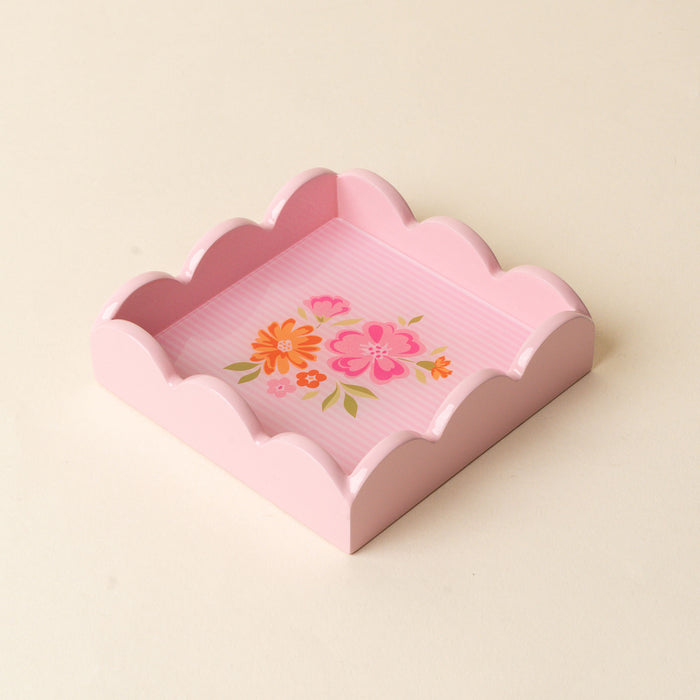 Dainty Floral Pink Scallop Trinket Tray