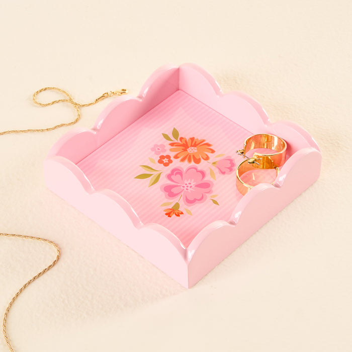 Dainty Floral Blush Scallop Trinket Tray