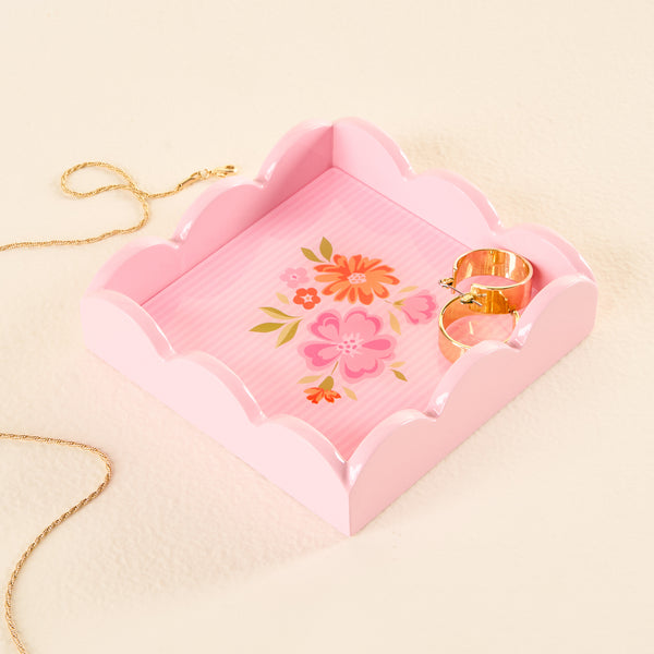 Dainty Floral Pink Scallop Trinket Tray