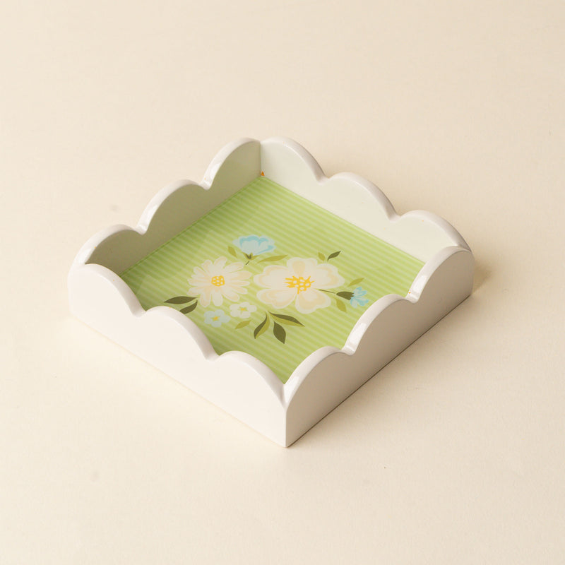 Dainty Floral Green Scallop Trinket Tray