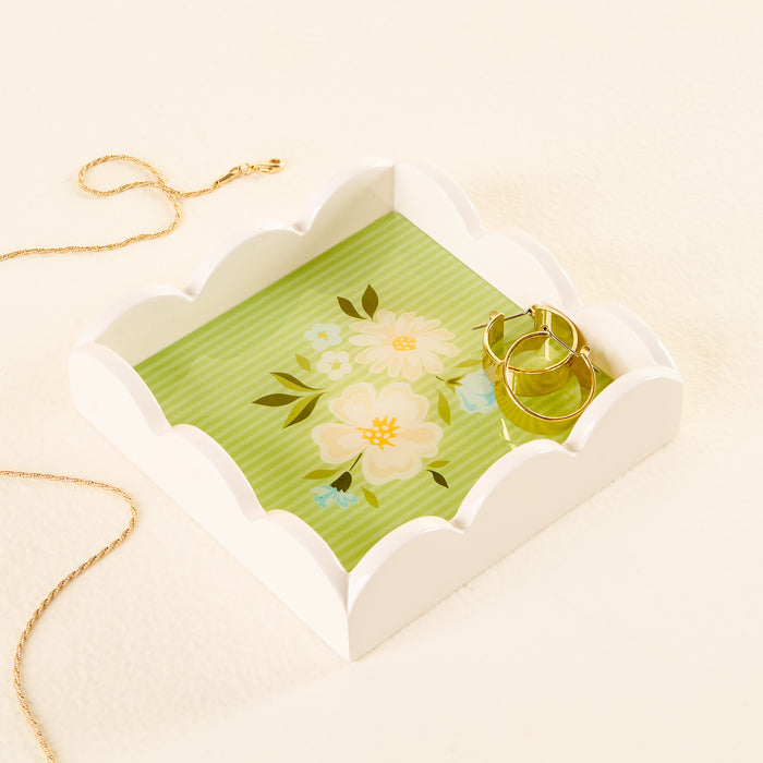 Dainty Floral Green Scallop Trinket Tray