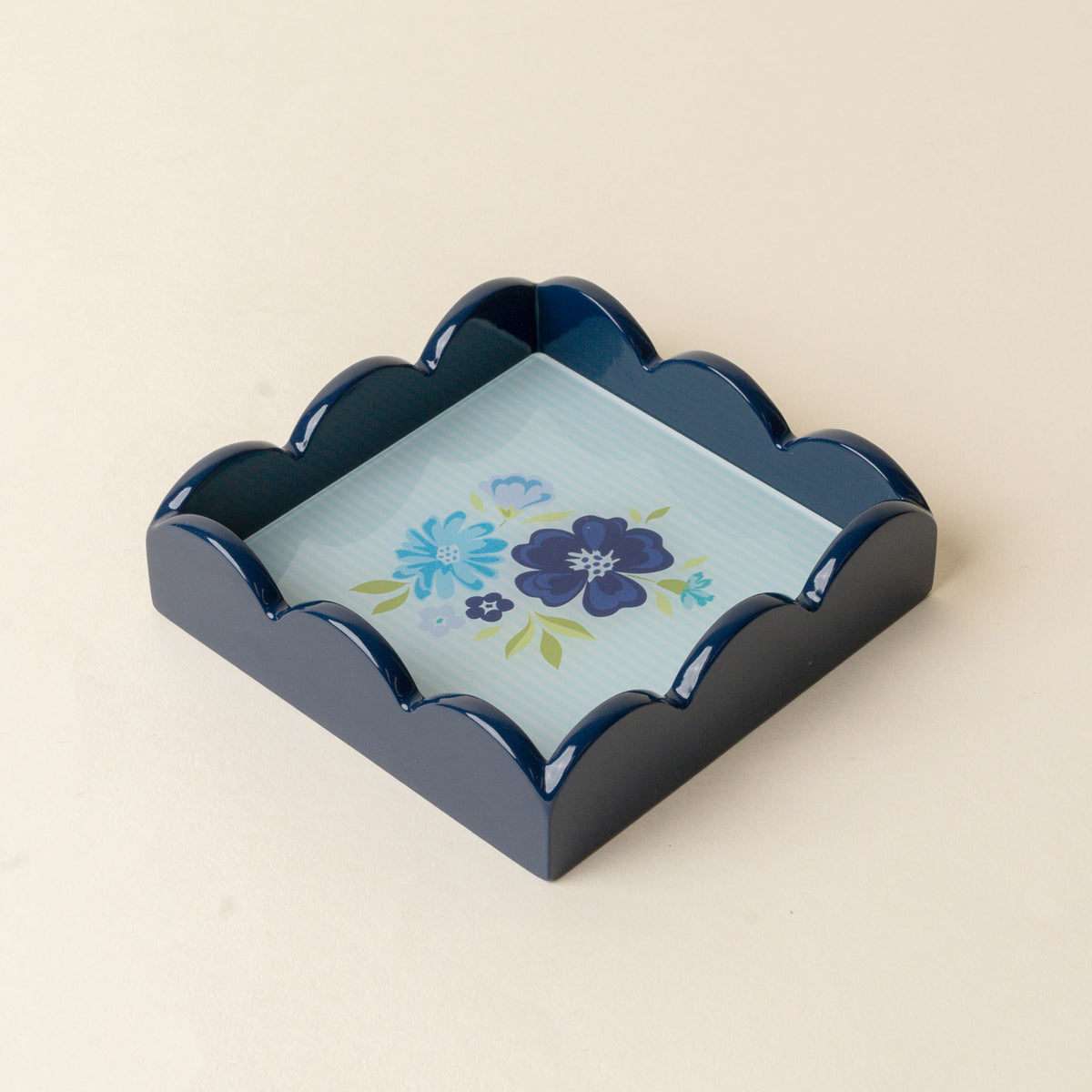 Dainty Floral Navy Scallop Trinket Tray