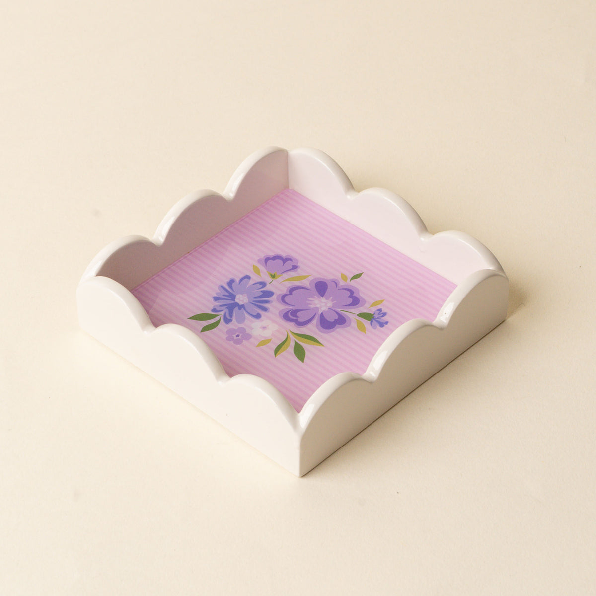 Dainty Floral Purple Scallop Trinket Tray