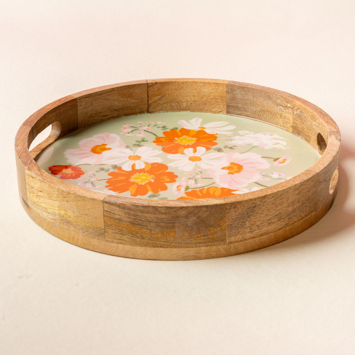 Bouquet Beauty Sage Large Round Wood Enamel Tray