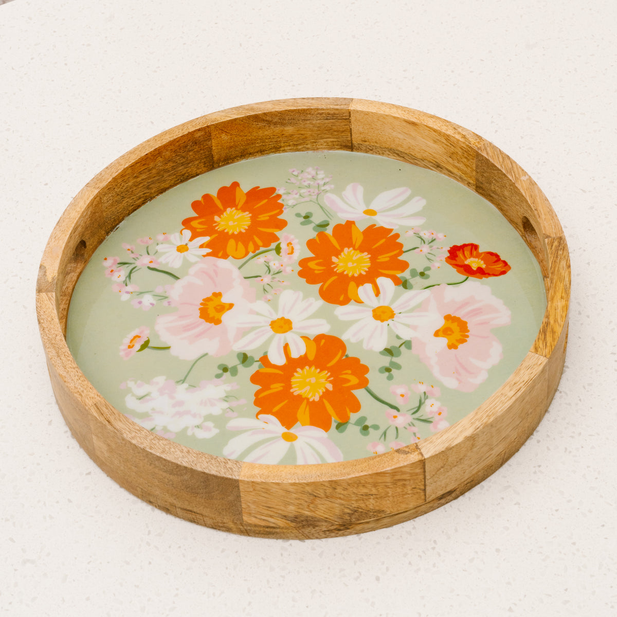 Bouquet Beauty Sage Large Round Wood Enamel Tray