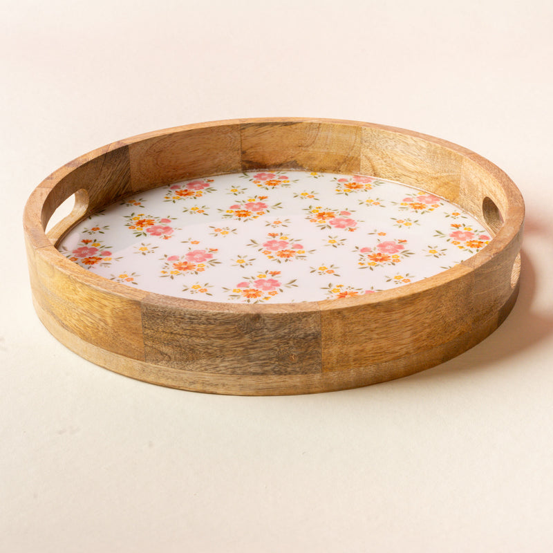 Endless Daydream Cream Large Round Wood Enamel Tray