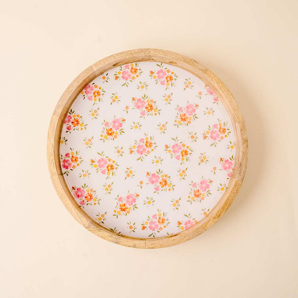 Endless Daydream Cream Large Round Wood Enamel Tray