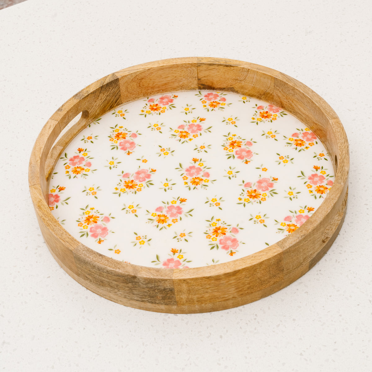 Endless Daydream Cream Large Round Wood Enamel Tray