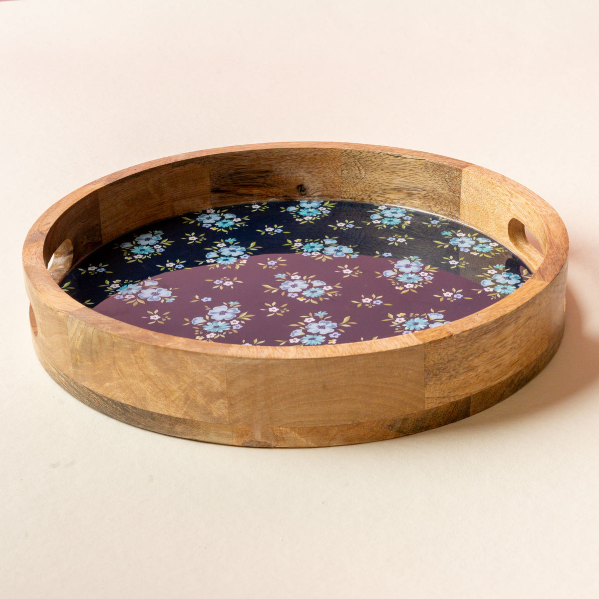 Endless Daydream Navy Large Round Wood Enamel Tray