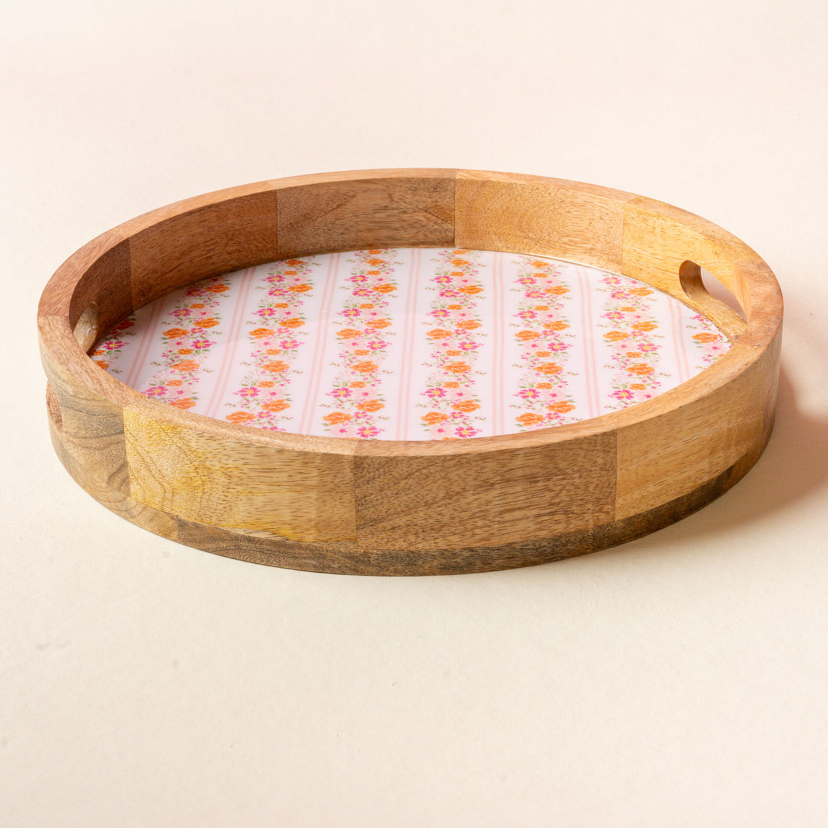 Petal Parade Pink Large Round Wood Enamel Tray