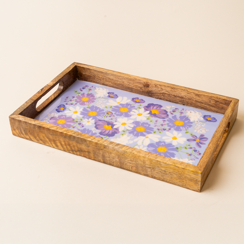 Bouquet Beauty Purple Rectangle Wood Enamel Tray