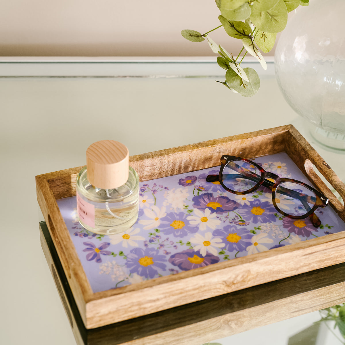 Bouquet Beauty Purple Rectangle Wood Enamel Tray