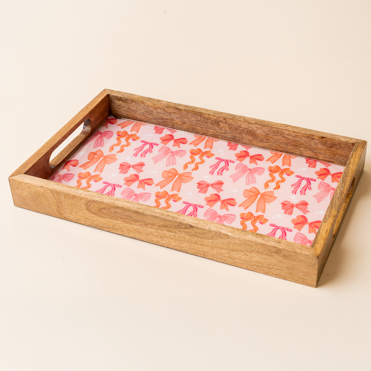 Blushing Bows Rectangle Wood Enamel Tray