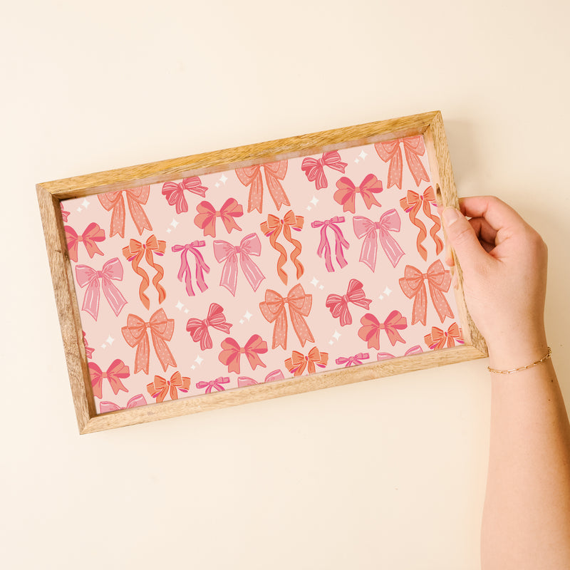 Blushing Bows Rectangle Wood Enamel Tray