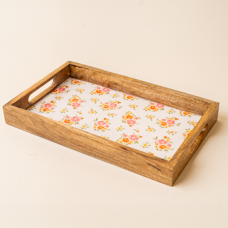 Endless Daydream Cream Rectangle Wood Enamel Tray