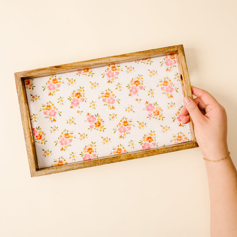 Endless Daydream Cream Rectangle Wood Enamel Tray