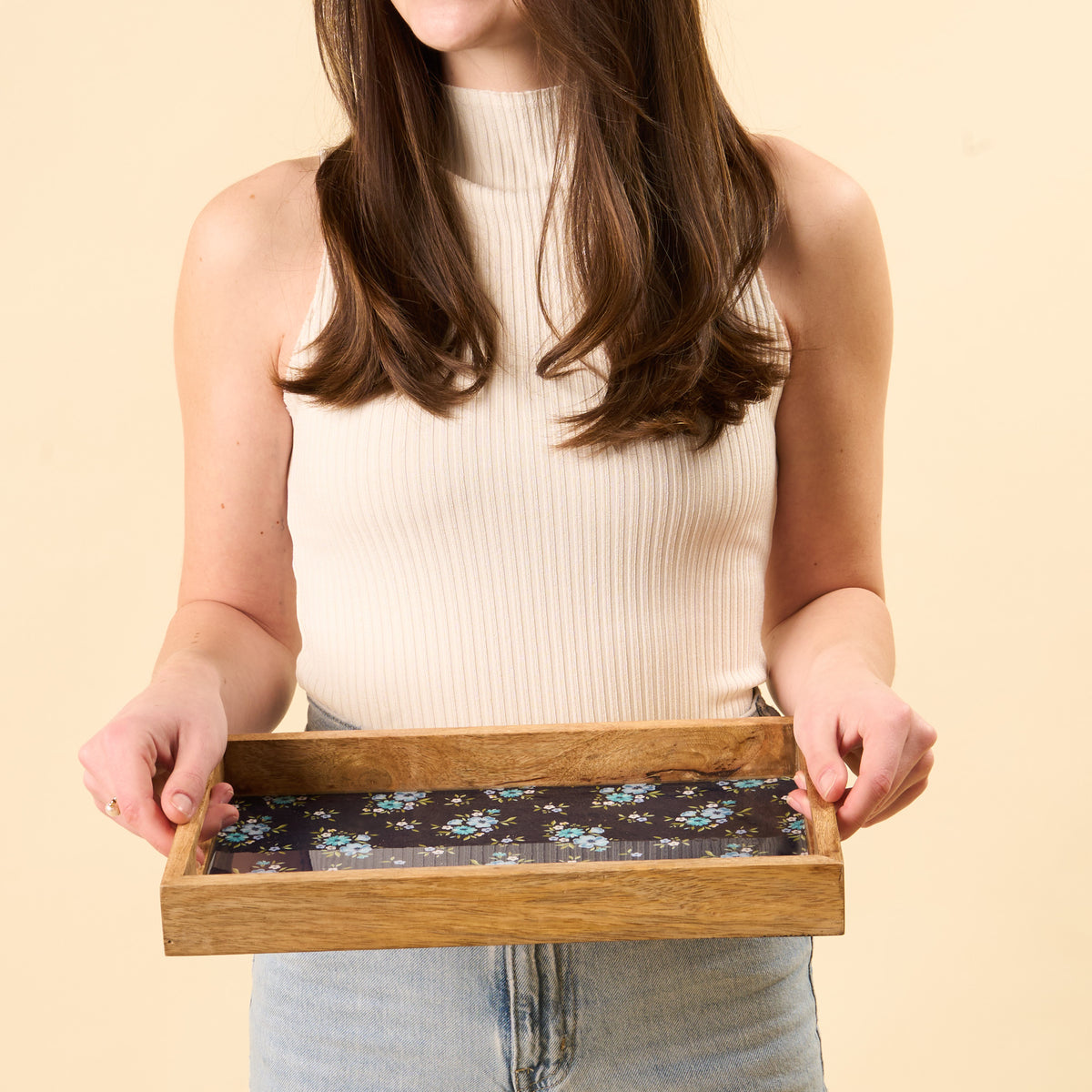 Endless Daydream Navy Rectangle Wood Enamel Tray