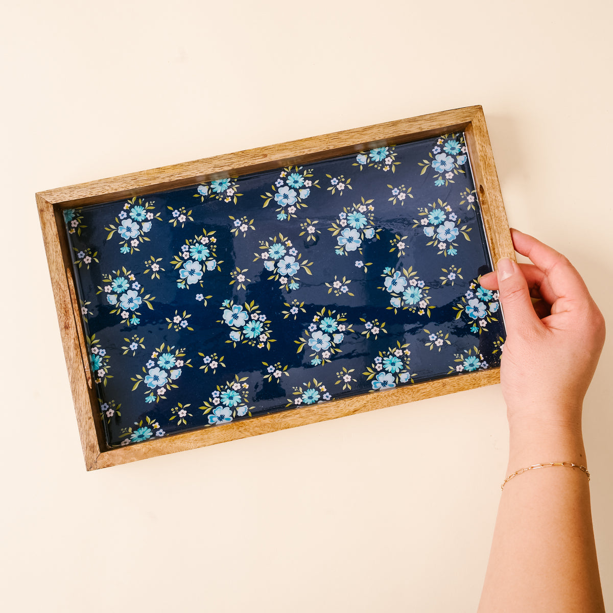 Endless Daydream Navy Rectangle Wood Enamel Tray