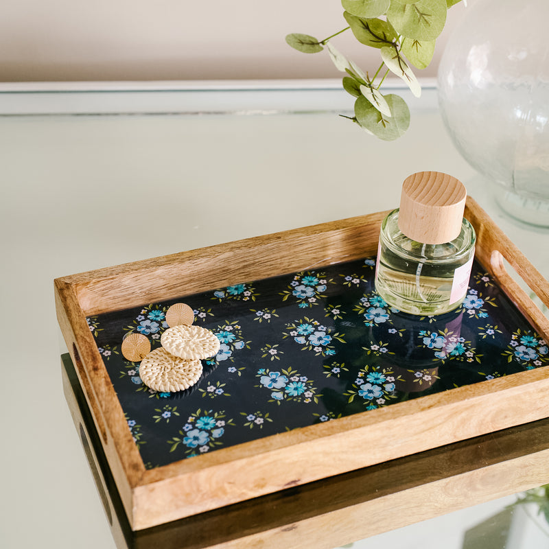 Endless Daydream Navy Rectangle Wood Enamel Tray