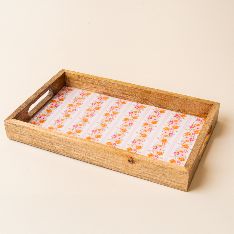 Petal Parade Pink Rectangle Wood Enamel Tray