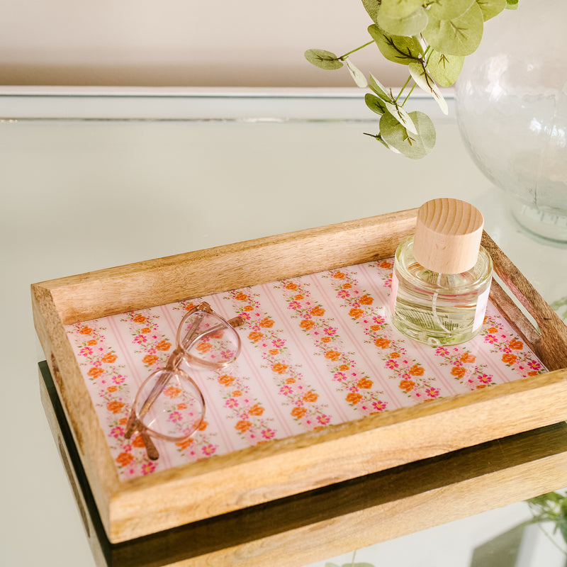 Petal Parade Pink Rectangle Wood Enamel Tray