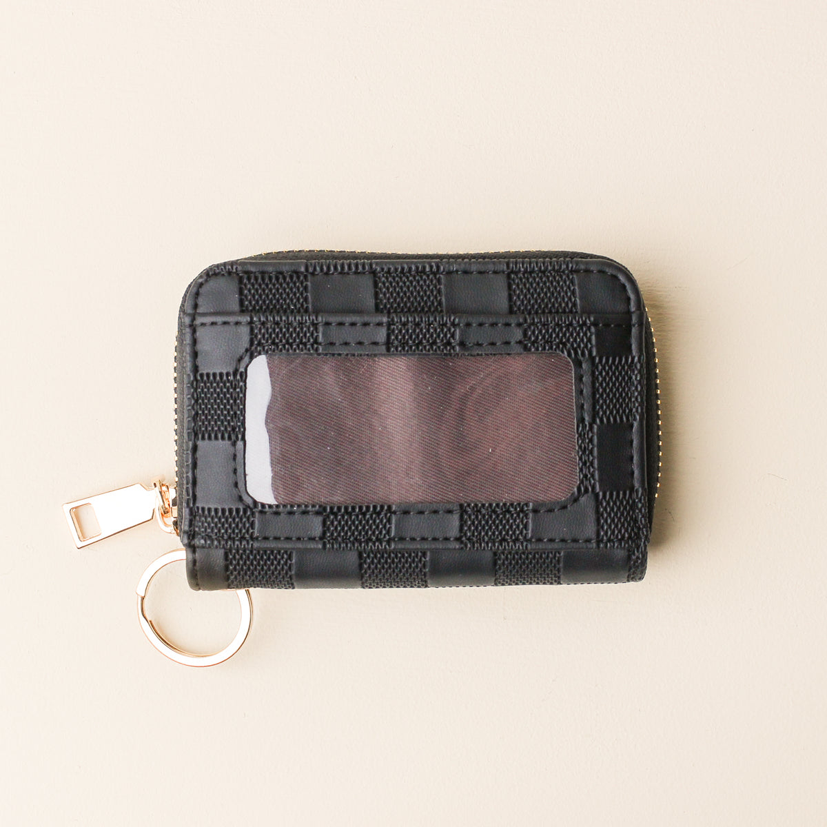 Black Check Zip Around Wallet