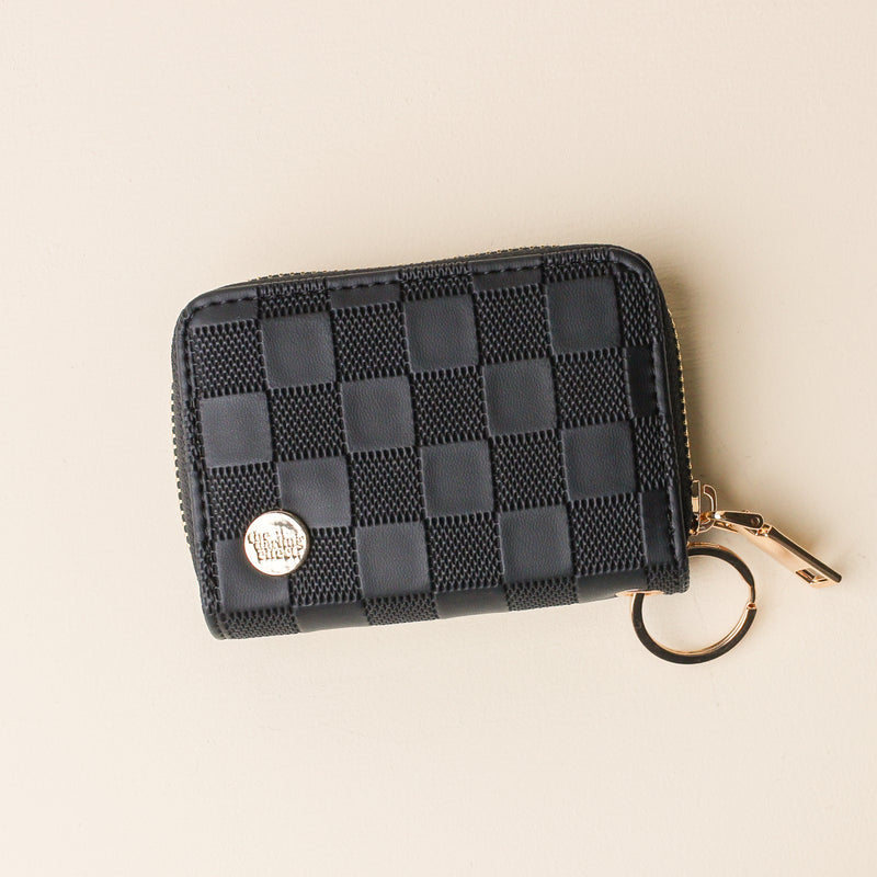 Black Check Zip Around Wallet