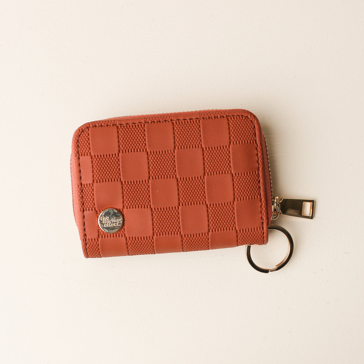 Cognac Check Zip Around Wallet