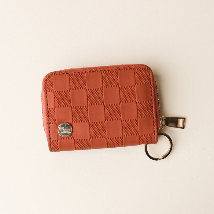Cognac Check Zip Around Wallet