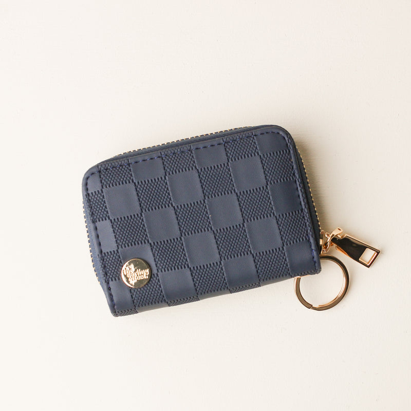 Navy Check Zip Around Wallet