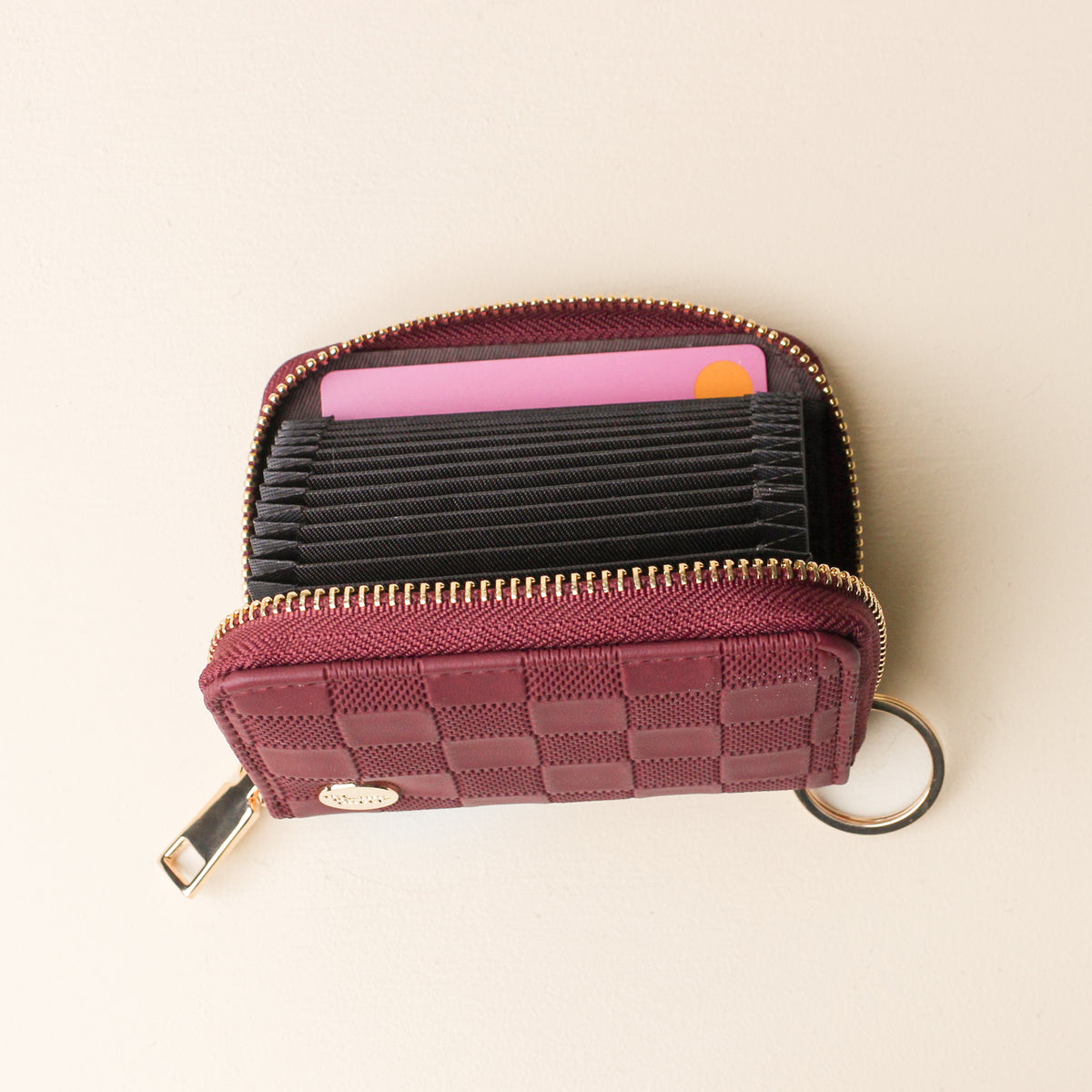 Plum Check Zip Around Wallet