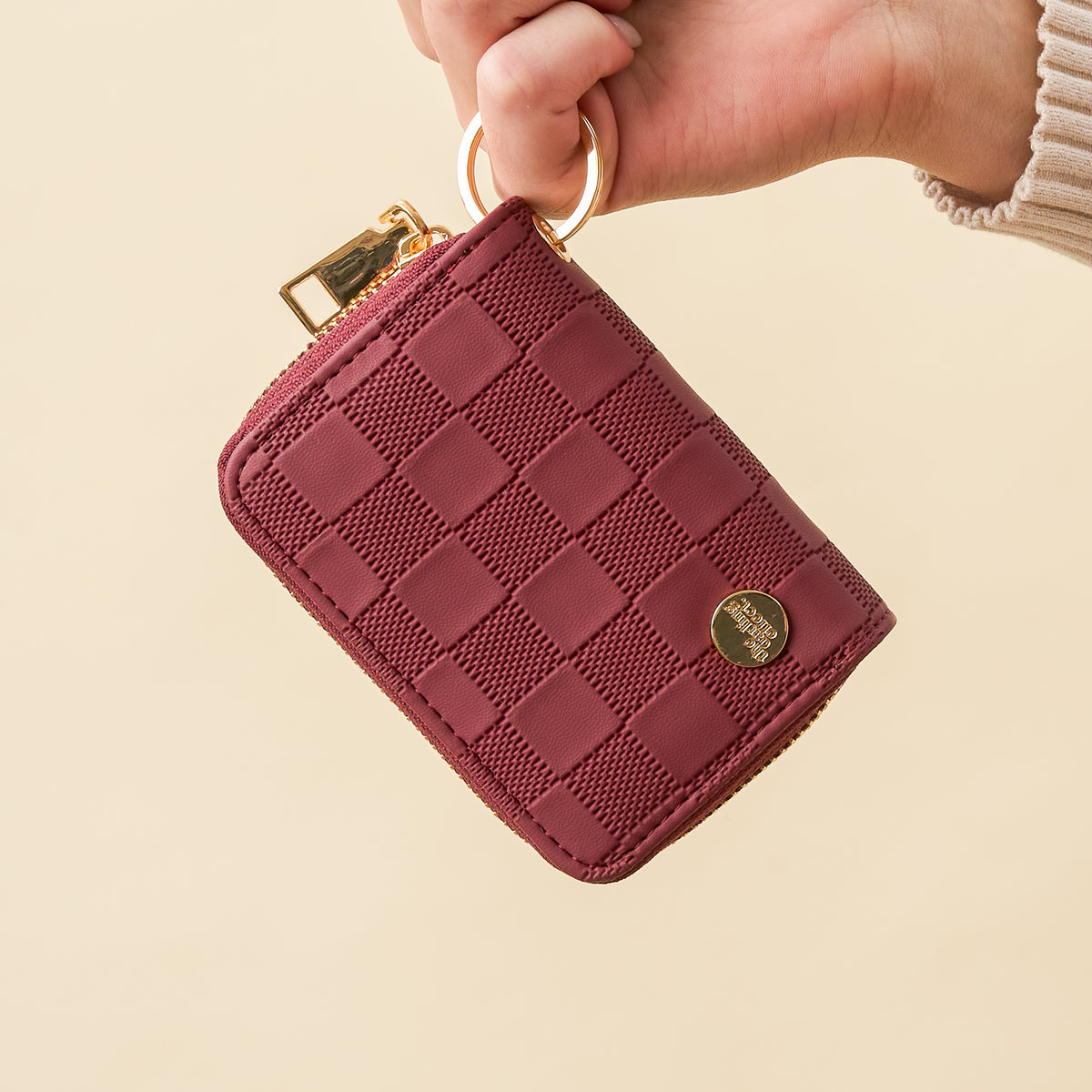 Plum Check Zip Around Wallet