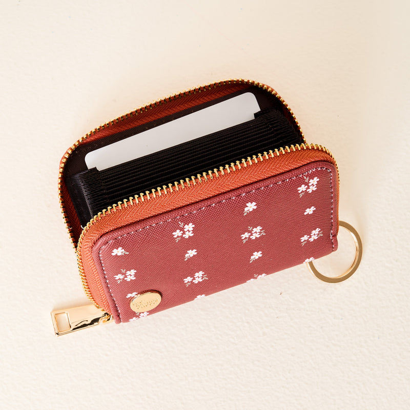 Cognac Pretty Posies Zip Around Wallet