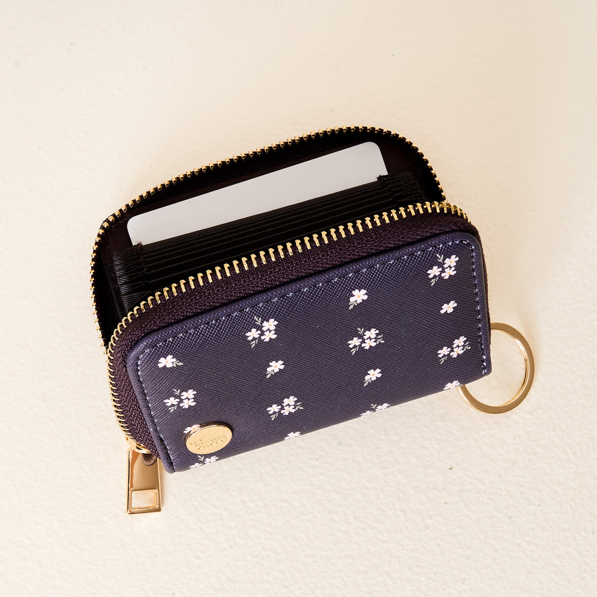 Navy Pretty Posies Zip Around Wallet