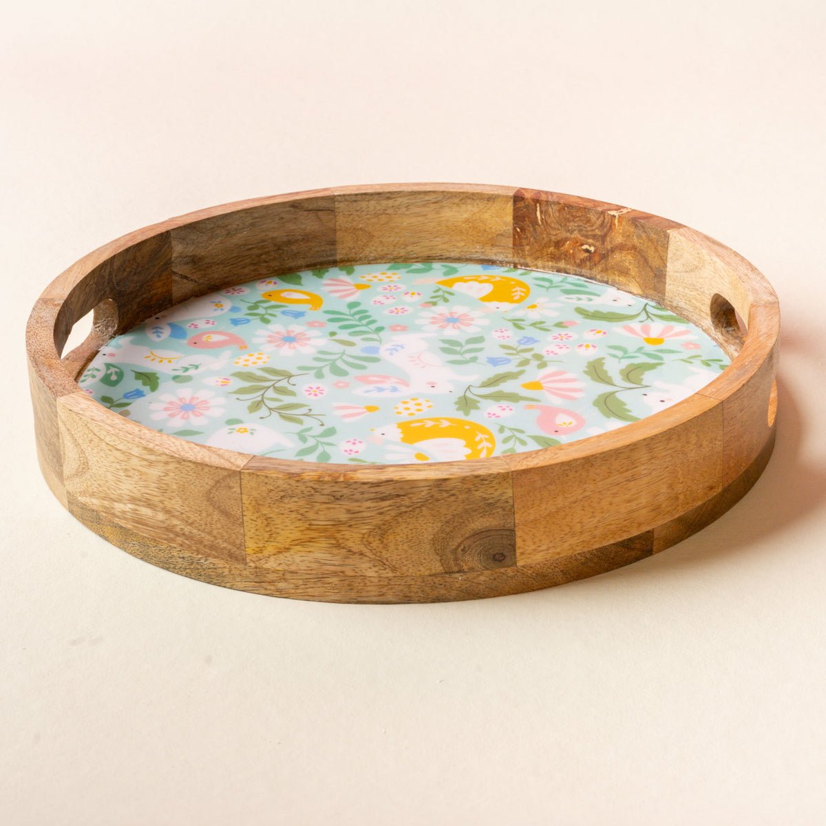 Hoppy Days Large Round Wood Enamel Tray