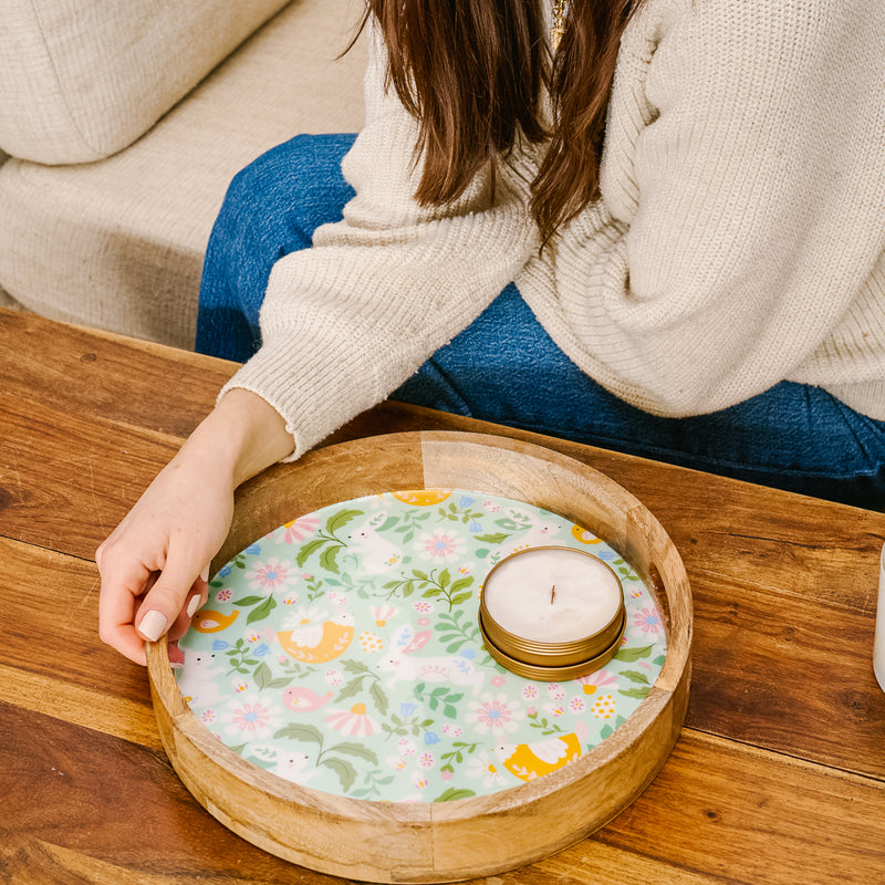 Hoppy Days Large Round Wood Enamel Tray